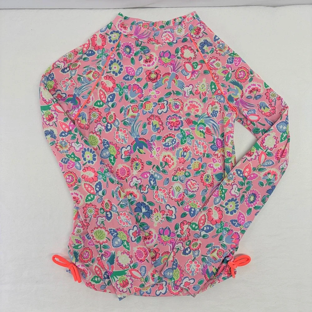 Boden Rash Guard Swim Top Girls 11-12Y Pink‎ Floral Long Sleeve Sun Protection